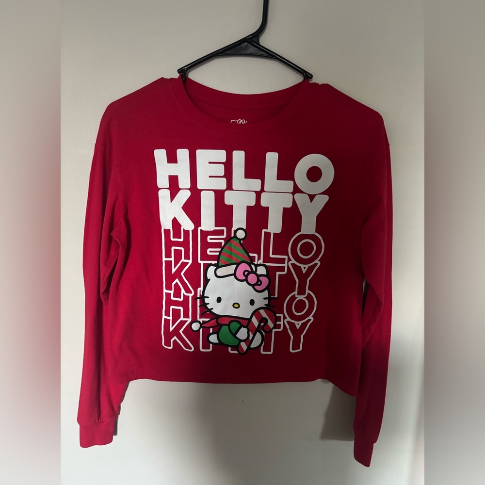 Sanrio Hello Kitty Festive Cropped Red Long Sleeve Tee